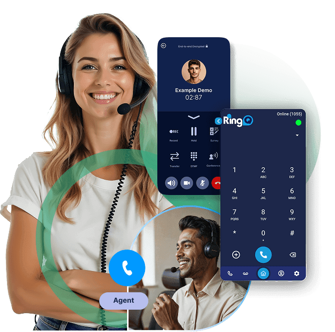 RingQ supervisor observing, assisting, or taking over agent calls in real time
