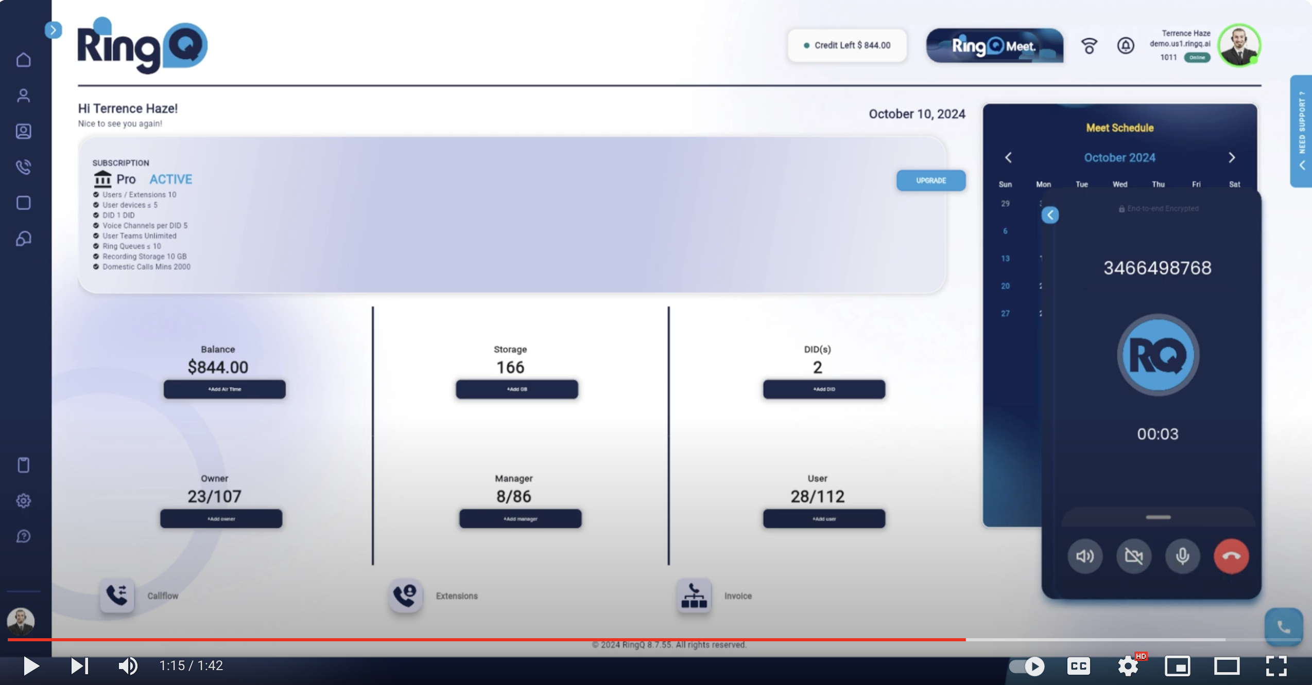 Receiving an Inbound Call via the RingQ IVR on a Web App